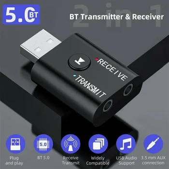 Adaptor Bluetooth 5.0 Wireless Audio Muzica Receptor Transmițător 2 IN 1 USB Aux Adaptor Auto Pentru Laptop Electronice Auto