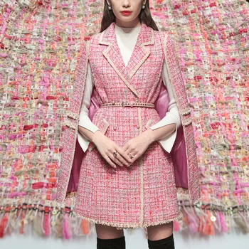 50x145cm Moda Franța Roz Fir Alb-Vopsit Împletite Material Tweed Pentru Femei Jacheta de Toamna Costume Rochie Haina de BRICOLAJ de Cusut