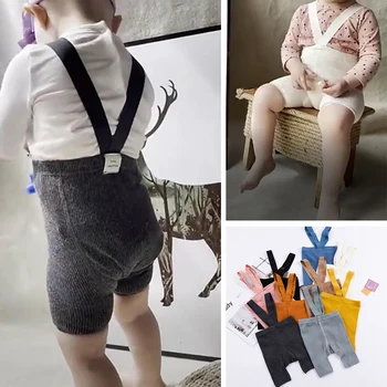 Moda pentru Copii pantaloni Scurți de Înaltă Talie Copilul de Vară Verticale Tricotate pantaloni Scurți Cu Bretele Copil mic Fata de Întindere Salopete PP Pantaloni
