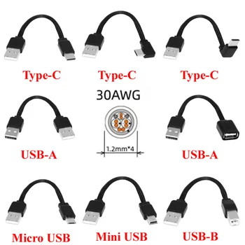 Negru 0,1 M de Tip C USB-B, C, Mini-Micro USB de sex Masculin la USB 2.0 de sex Masculin silicon Moale teaca plat Scurt Cablu de Date 30AWG