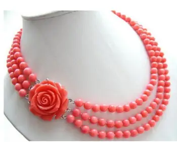 real naturale 3row 7-8mm de culoare roz coral Frumoasa atmosferă a Crescut Butonul colier piele mai de Moda pentru femei Jewelry17-18inch
