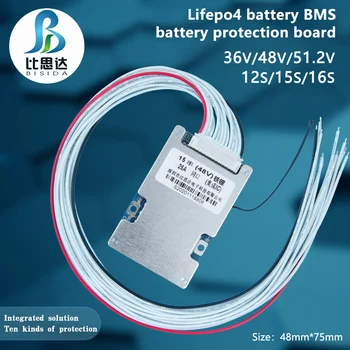 Bisida Lifepo4 Baterie BMS 36V/48V51.2V 12/15/16 10 tipuri de funcții de protecție cu echilibru NTC pentru E-Bike,E-motociclete
