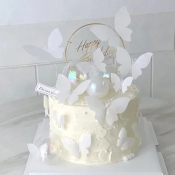 10buc Decoratiuni Tort Alb din Plastic Translucid Fluturi Happy Birthday Cake Toppers pentru Ziua Desert Decor Tort Toppers