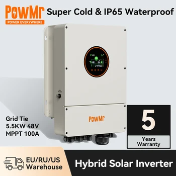 PowMr Grid Tie Hibrid Invertor Solar 48V 5,5 KW 230V Build-In Baterie cu Litiu de Activare, Modulul Anti-Coroziune, Anti-Umiditate