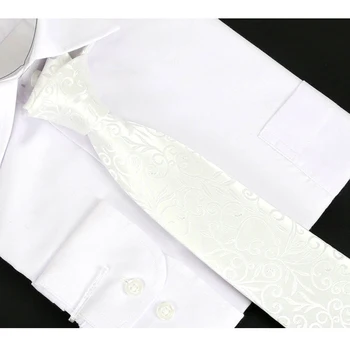 Clasic de 8 Cm Cravată pentru Costum Om de Lux, Floral Alb Stil de Afaceri Cravate de Nuntă Mirele Petrecere