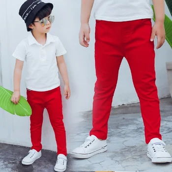 Copii Baieti Roșu Pantaloni Negri Copilul Stretch Pantaloni De Bumbac De Primavara Toamna Anului 2021 Copii Legging Blugi Pentru 2 3 4 5 6 7 8 9 10 Ani