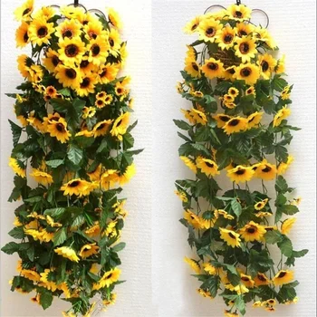 Artificial Galben De Floarea-Soarelui Ghirlanda De Flori De Viță De Vie Florale De Nunta Arc Decor De Mătase
