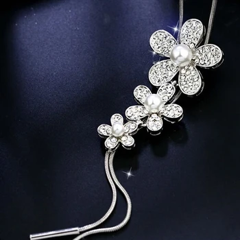 SINLEERY Dulce de Flori Pandantiv Colier Lung pentru Femei de Argint de Culoare Pearl Lanț Lung Lanț La Gât bijuterii 2022 MY015 SSK