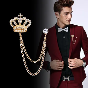 Coreea de Lux Stras Coroana Broșă Pin Ciucure Ace de Rever Costum Camasa Guler Insigna Corsaj Broșe pentru Bărbați Bijuterii Accesorii