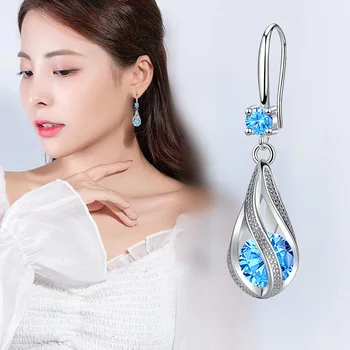 De lux 925 Timbru de argint elegant albastru de Cristal cercei pentru femei de moda designer de bijuterii petrecere de nunta logodna cadouri de vacanță