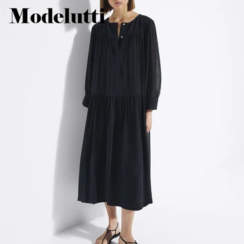 Modelutti 2022 Nouă Primăvară De Moda De Vara Cu Maneci Lungi Elegante, Rochii Largi Culoare Solidă Simplu Casual, Temperament Rochie De Femei