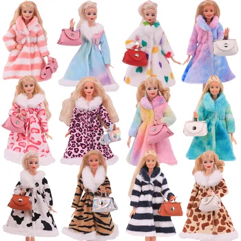Barbie Haine Multicolore, Maneca Lunga Moale Haină de Blană Topuri Rochie de Cald Iarna se Potrivesc 11.8 Inch Barbie Papusa,30Cm BJD Papusa,Jucarie Pentru Copil