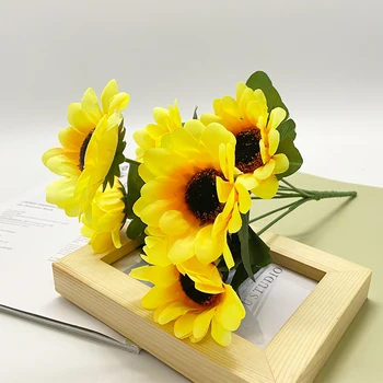 7 Capete / Ramură De Simulare De Flori De Floarea-Soarelui Simulare De Floarea Soarelui, Gerbera Daisy Familie Living Partidul Decor Flori Trage