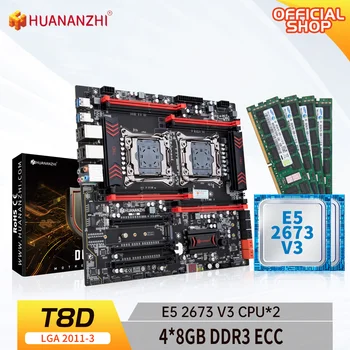 HUANANZHI T8D LGA 2011-3 Placa de baza Intel Dual Intel XEON E5 2673 V3*2 cu 4*8G DDR3 RECC memorie kit combo set NVME unitati solid state