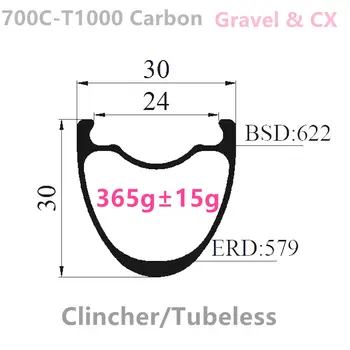 T800 carbon pietriș jante lățime de 30 mm 30 mm adâncime intern 24mm Tubeless Hooklecarbon disc de frână jante 700c de carbon biciclete de carbon, jante