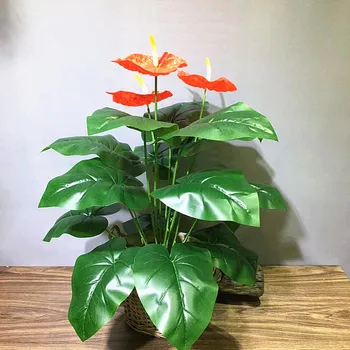 70CM 18Fork Artificiale Rare Anthurium Flori de Interior Plante Verzi Tropicale Fals Nemuritoare Floare Living Office Home Decor