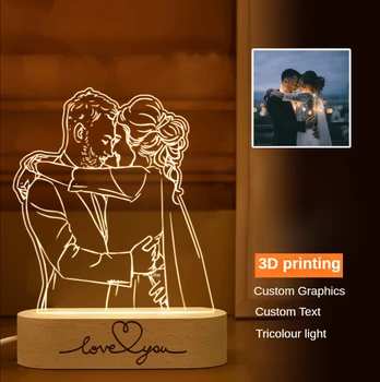 Personalizat Imagine 3D Lumini de Noapte Fotografie de Noapte Lampa de Text Personalizate Ziua indragostitilor Aniversare de Nunta Cadouri de Ziua de nastere Lămpi de Noapte