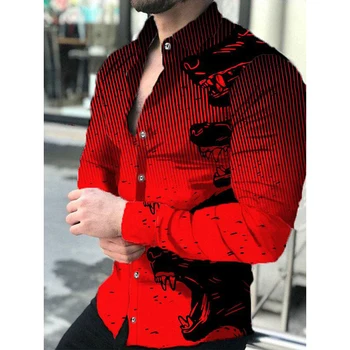 De lux pentru Bărbați Cămăși de Turn-down Guler Nasturii Tricou Casual Designer Stripe Print Topuri cu Maneci Lungi Barbati Haine de Bal Petrecere Cardigan