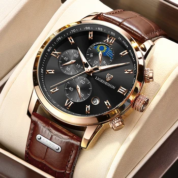 LIGE Mens Ceasuri de Lux de Top de Brand Sport Impermeabil Ceas de mână Cuarț Cronograf Militară din Piele Relogio Masculino