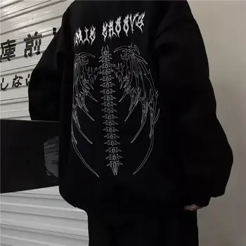Gotic Streetwear Bărbați Jachete Hip Hop Schelet Imprimare Pulover Harajuku Topuri Casual cu Maneca Lunga O-gât de sex Feminin de Îmbrăcăminte