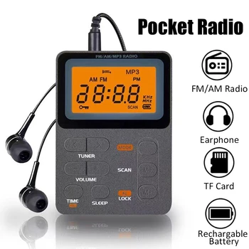 Buzunar Radio AM/FM Portabil cu Display LCD Receptor Radio Mini MP3 Player cu Casti Universale Walkman Suport TF Card de Joaca