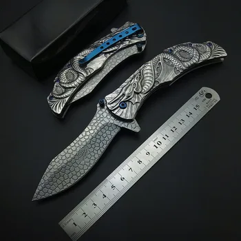 Argintiu Demon Rău Dragon Sarpe Sculptură 3D briceag cu Clip de Buzunar, Cutite din Otel Inoxidabil Rece Pentru Instrument de Colectare a