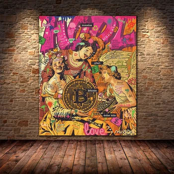 Graffiti Arta Pop Bitcoin și Înger Panza Pictura Bani Postere si Printuri de Arta de Perete Imaginile pentru Camera de zi Decor de Perete Cuadros