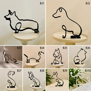 Drăguț Din Fier Forjat Sculptura Minimalistă Pisică Câine Ornamente Metalice Arta Sculpturii Birou Decor Figurine Pentru Interior