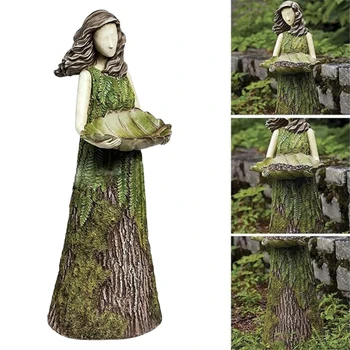 Zana Verde Statuie Alimentator De Pasăre Rășină Decor De Gradina Forest Fata De Sculptură Figurine Meserii În Aer Liber, Gradina Cu Gazon Decor