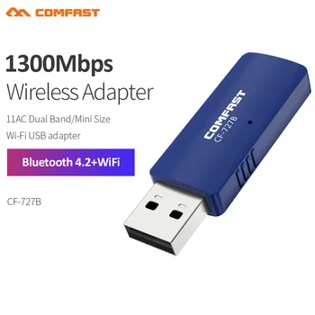 Bluetooth 4.2 Dongle USB 2.4 G&5GHz 1300Mbps Wireless Adaptor wireless Lan Card de Rețea pentru PC, Laptop BT Vorbitor Gamepad Căști