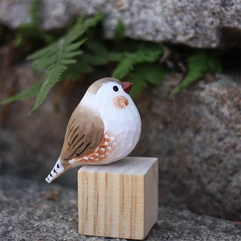 Perla pasăre sculptură în lemn ornament Zebra finch pasăre manual din lemn masiv meșteșuguri mici de grăsime de pasăre decor acasă