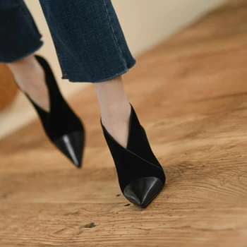 2022 Primavara/Toamna pentru Femei Pantofi Subliniat Toe Pantofi cu Toc Femei de Oaie piele de Căprioară Glezna Cizme pentru Femei Solide Elegante Cizme Moderne