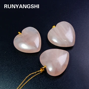 Runyangshi 1 buc Naturale a Crescut Quartzs Piatră prețioasă Șirag de mărgele de cristal roz Inima Placat cu Aur Reiki piatra Chakra Pandantiv Colier