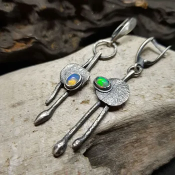 Vechi Old Metal Opal, Piatra Cercei Vintage Tribal Tubulare Rotunde Neregulate Picătură Legăna Cercei pentru Femei Bijuterii