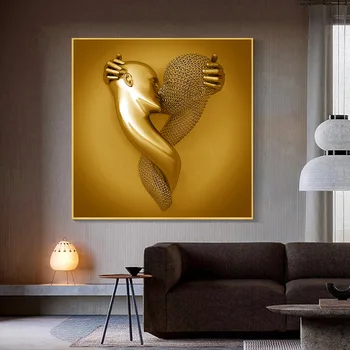 Rezumat Metalice din Oțel Figura Cuplu Sculptura Pictura Panza HD Imprimare Poster de Arta de Perete Poza pentru Iubitul Dormitor Hotel Decor Cald