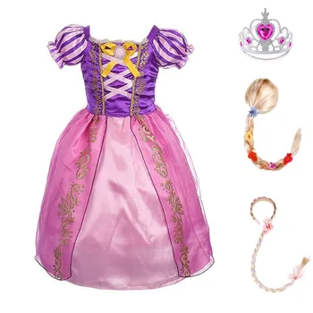 Copii Rapunzel Rochie de Petrecere de Vară Prințesă Costum de Lux Fetele de Crăciun, Ziua de naștere a Încurcat Deghizare Carnaval Haine cu Peruca