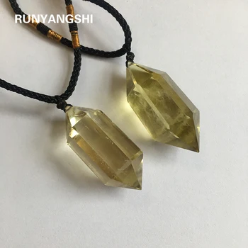 Runyangshi 1 buc piatra Naturala Pandantive citrin cristal punct Hexagonale Baghetă Magică Colier