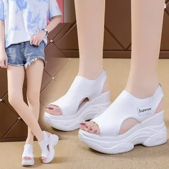 Femeile 9CM Sandale cu Platforma 2022 Vara Noi Tricotate Gură de Pește Pantofi Tocuri Indesata Platforma Sandale Sport Femei Adidași