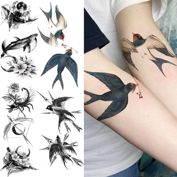 3D Realiste Rândunica Păsări Tatuaje Temporare Pentru Femei Adulte Balena Scorpion Fals Autocolant Tatuaj Body Art, Pictura Tatuaje Decalcomanii